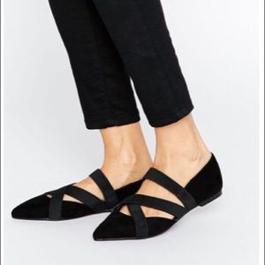 Asos Ladder Elastic Detail Pointed Ballet Flats